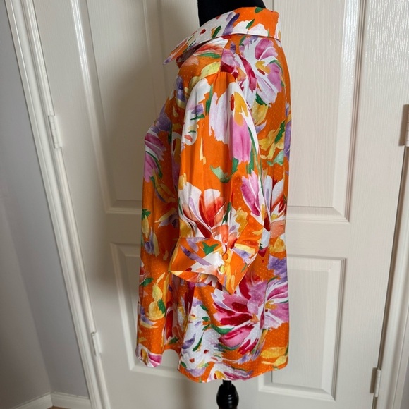 BELLDINI Bright Colorful Floral Short Sleeve Silky Satin Top Size 1x NWOT - Picture 3 of 6